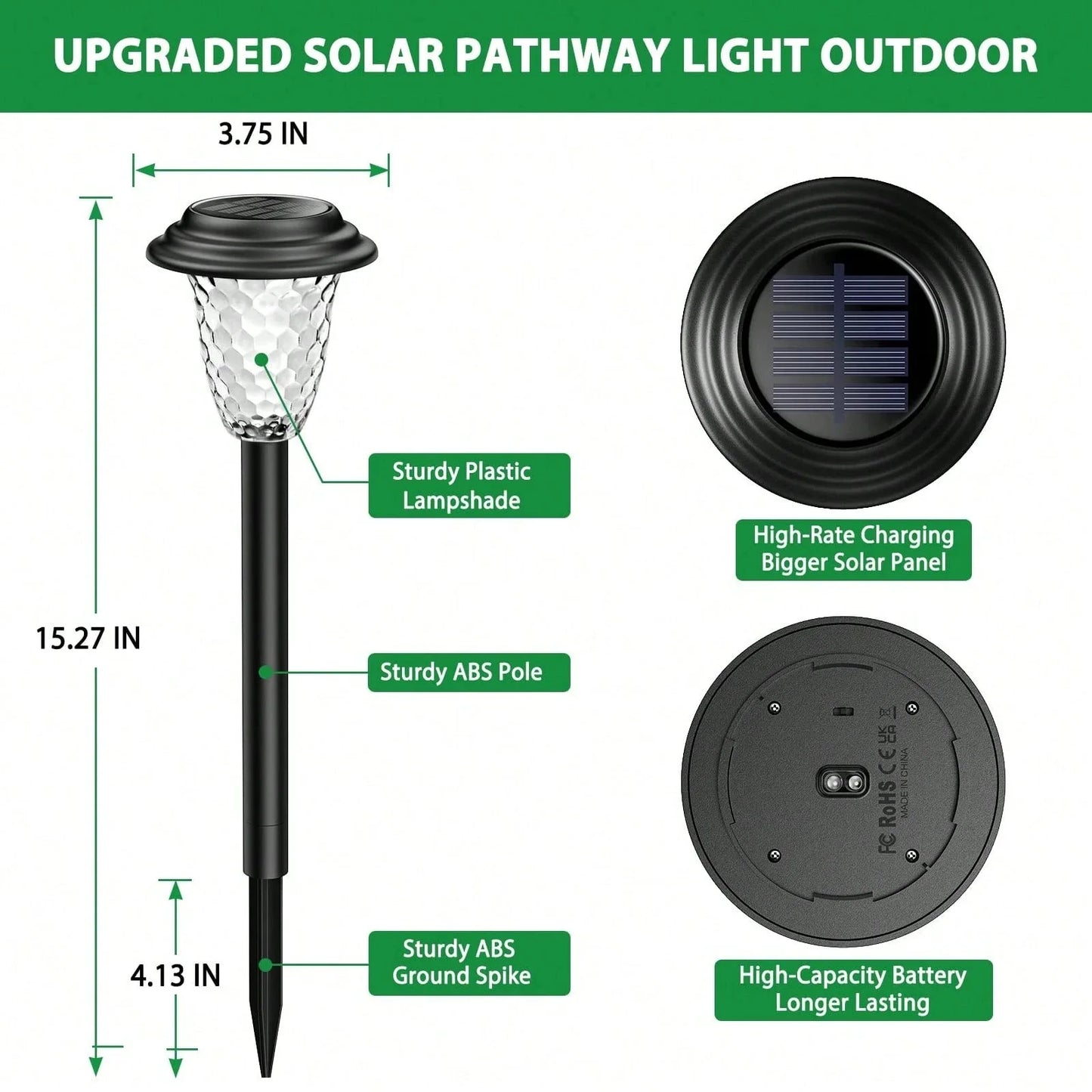 Solar Pathway Lights RGB Color Changing Warm White Outdoor Waterproof Lamp