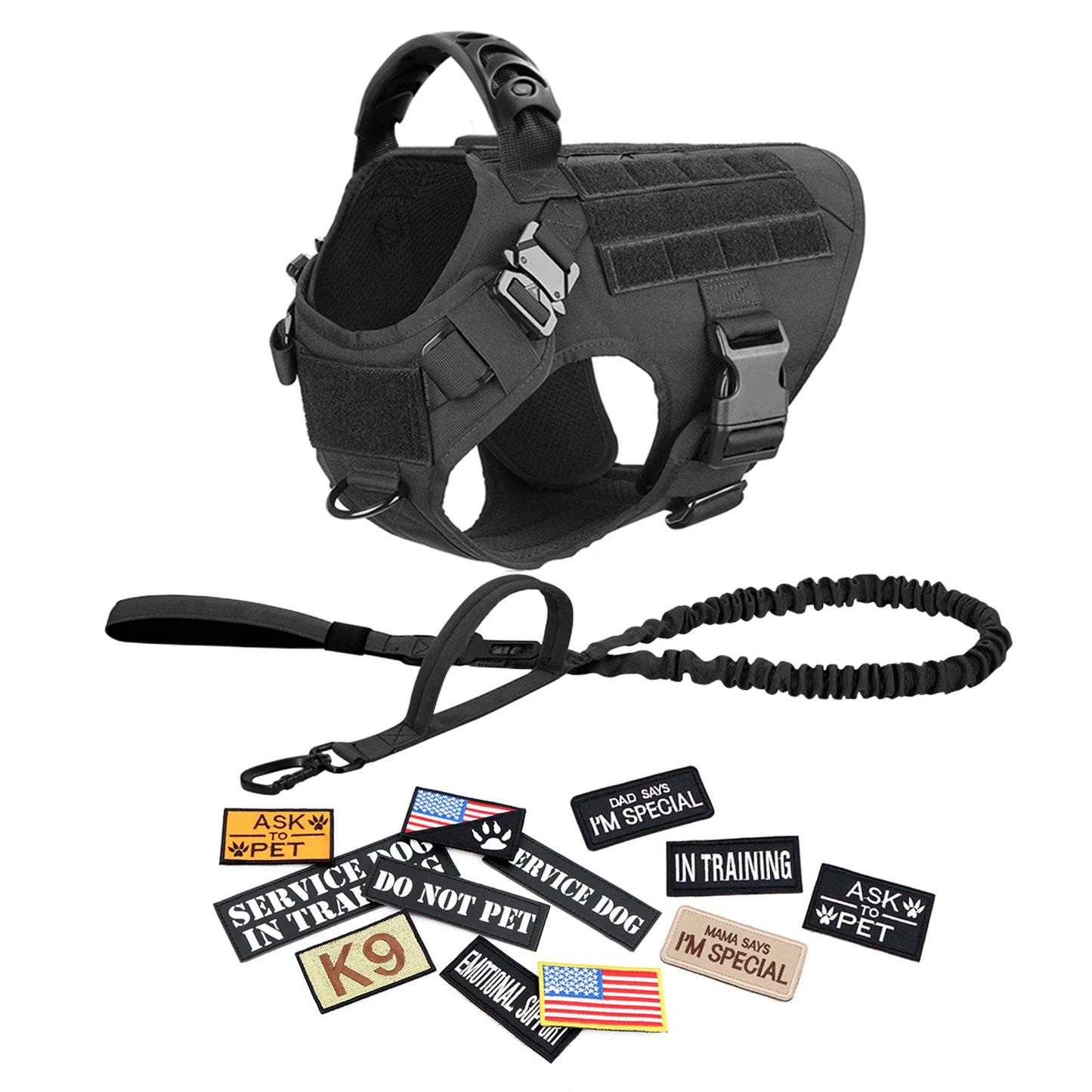 PETRAVEL Military Dog Harness Vest Set With Leash Patches Bags
