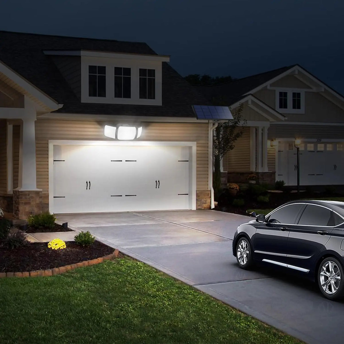 Intelamp Outdoor Solar LED Security Light With Dual Motion Sensors