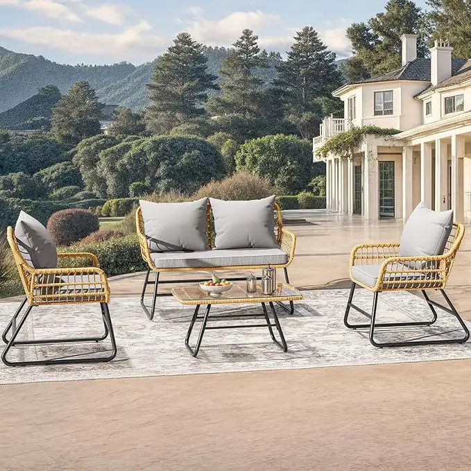 XMSJ 4-Piece Patio Furniture Wicker Outdoor Bistro Set