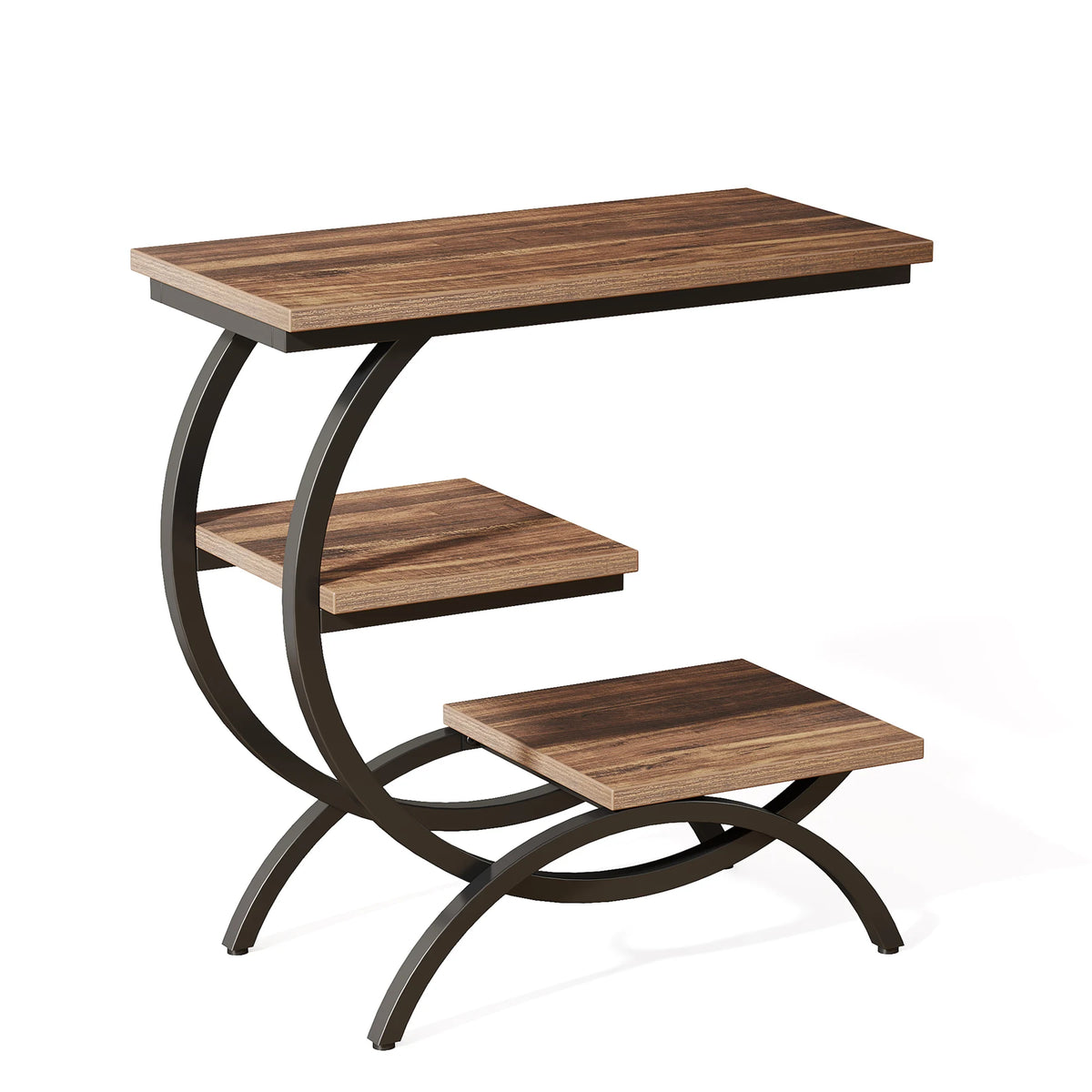 Tribesigns C Shaped Industrial End Table With Storage Shelves