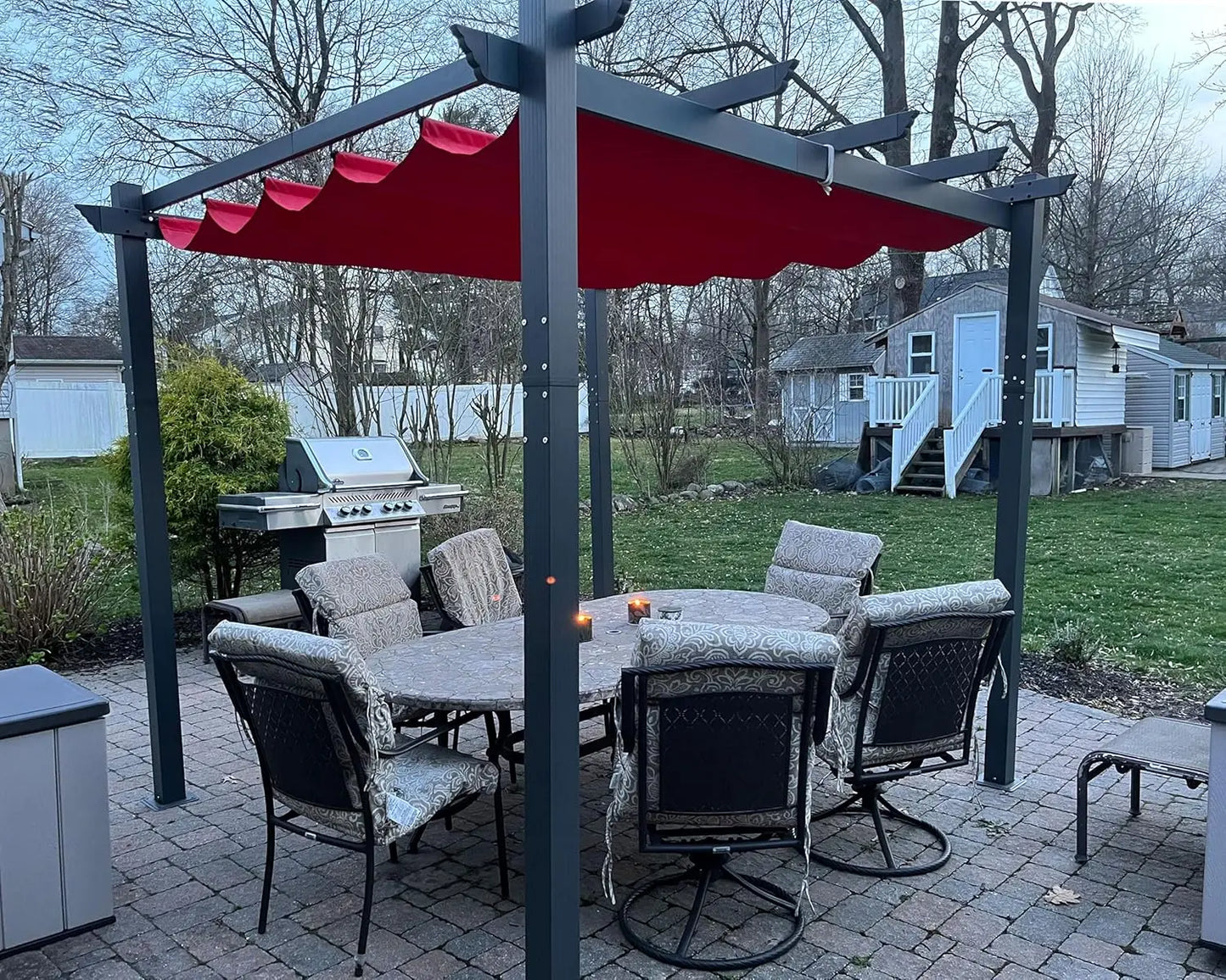 Outdoor Retractable Pergola With Sun Shade Canopy Aluminum Frame