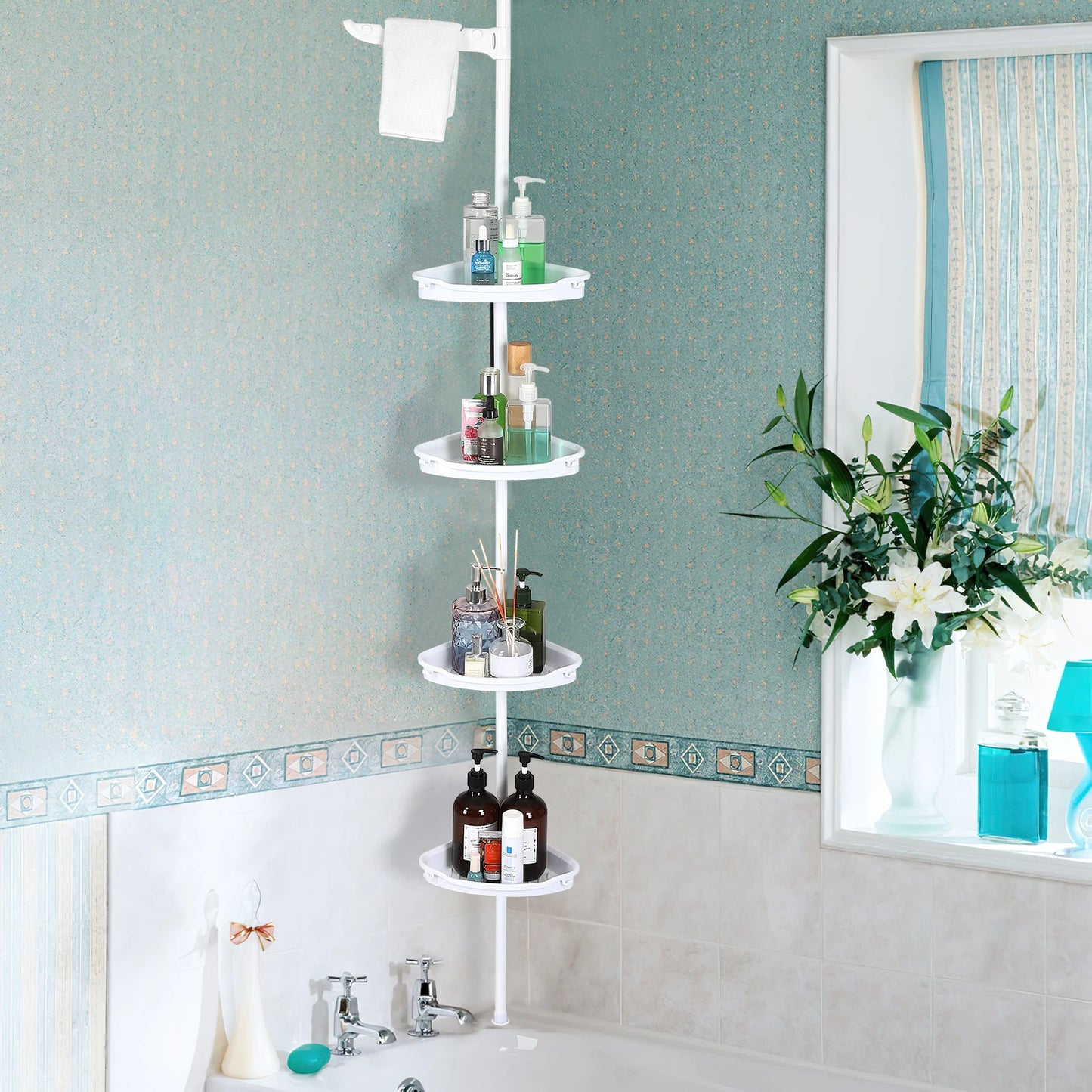 HiMISS Corner Shower Caddy With Tension Pole 4 Tier Bathroom Organizer