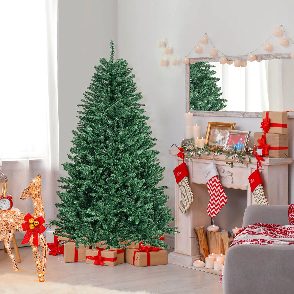 LIFEZEAL Artificial Christmas Tree Full Fir Hinged Branch Design