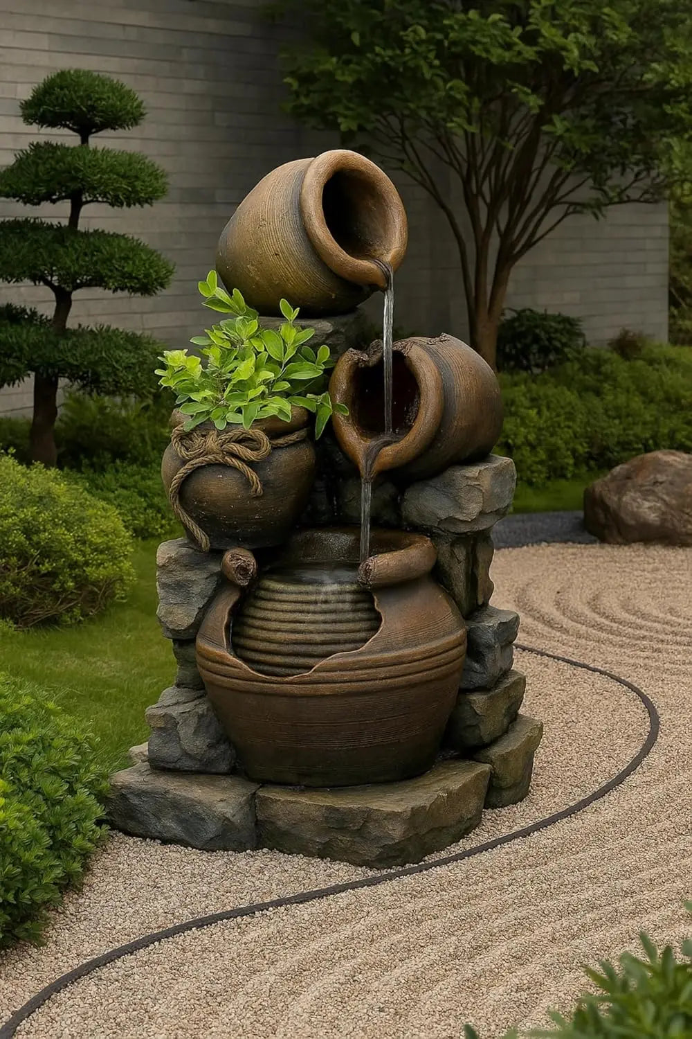 Outdoor Water Fountain With Flower Pot Multi Pots Design