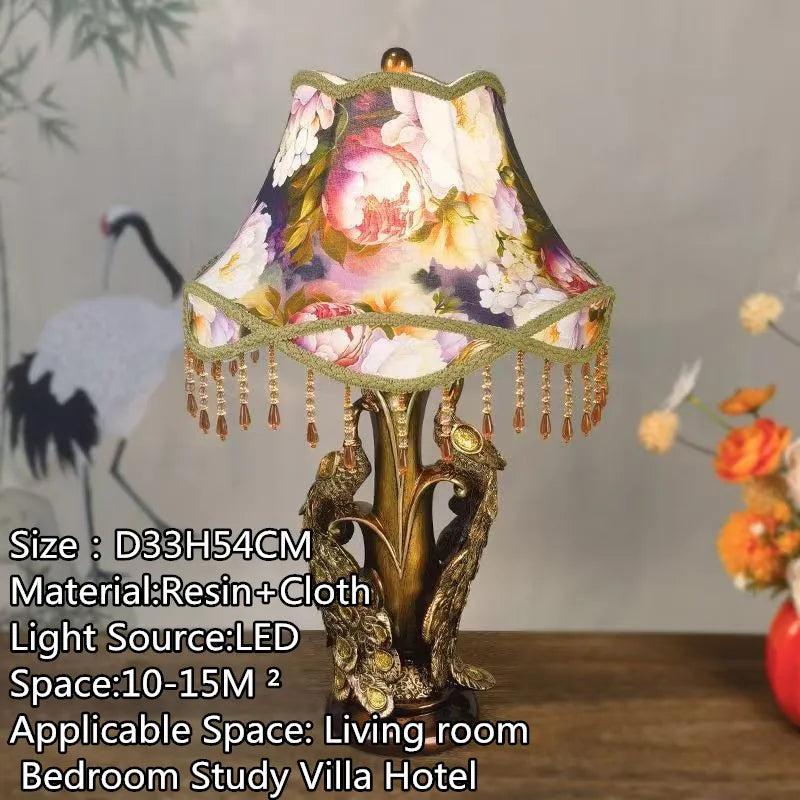 American Retro Peacock Table Lamp LED Contemporary Decor