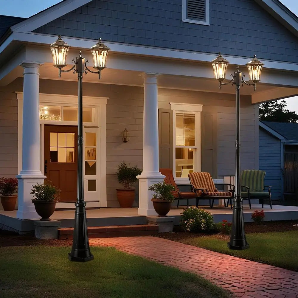 Solar Post Light 2-Head Dusk to Dawn Outdoor