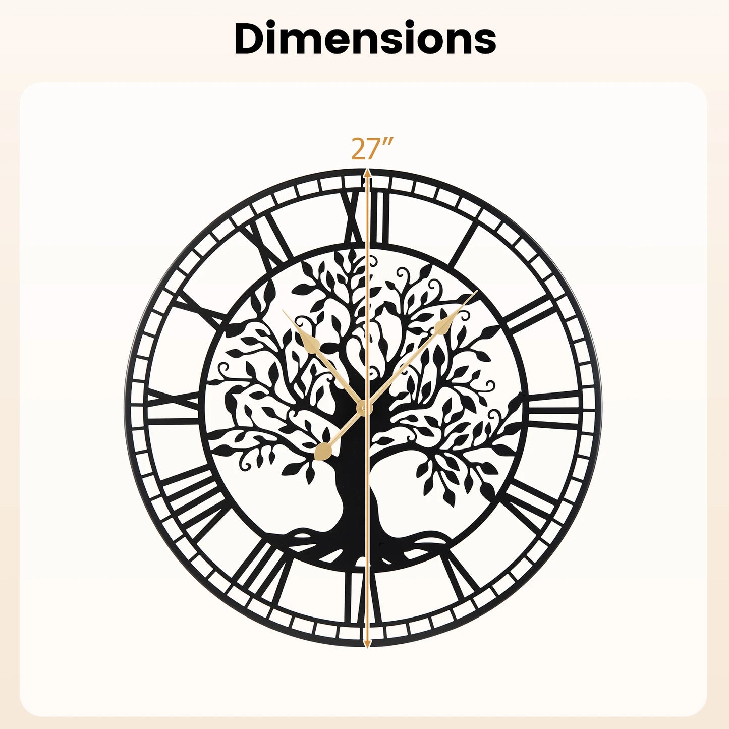 HOMASIS Tree of Life Metal Wall Clock Decorative Timepiece