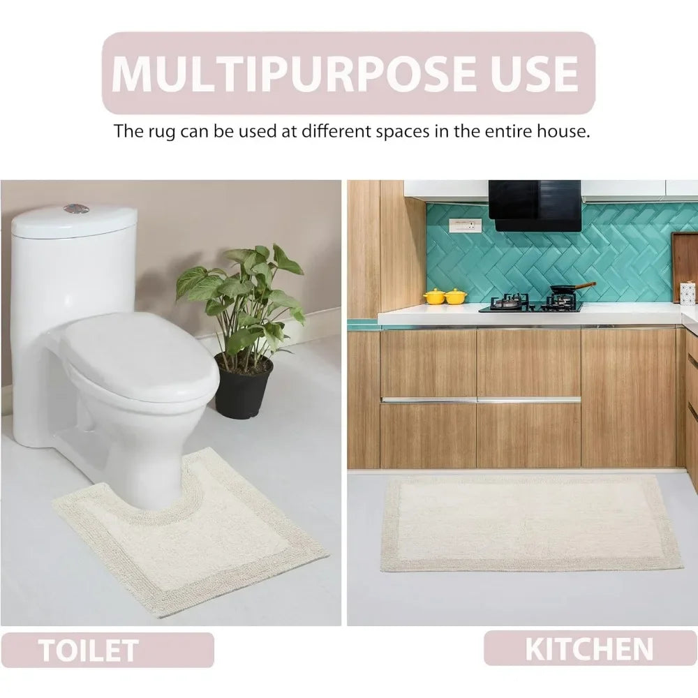 Reversible Cotton Bathroom Rug Set For Soft Absorbent Comfort
