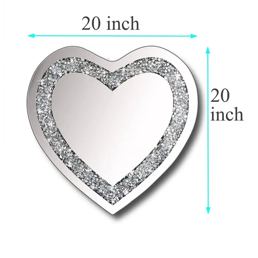 Crystal Crush Diamond Heart Shaped Frameless Silver Wall Mirror