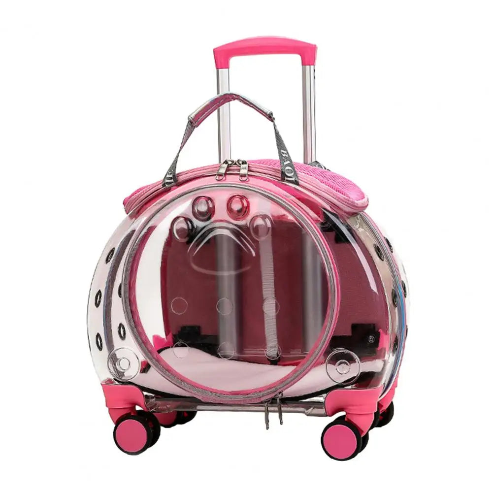 Portable Pet Trolley Case With Clear Vents And Silent Wheels