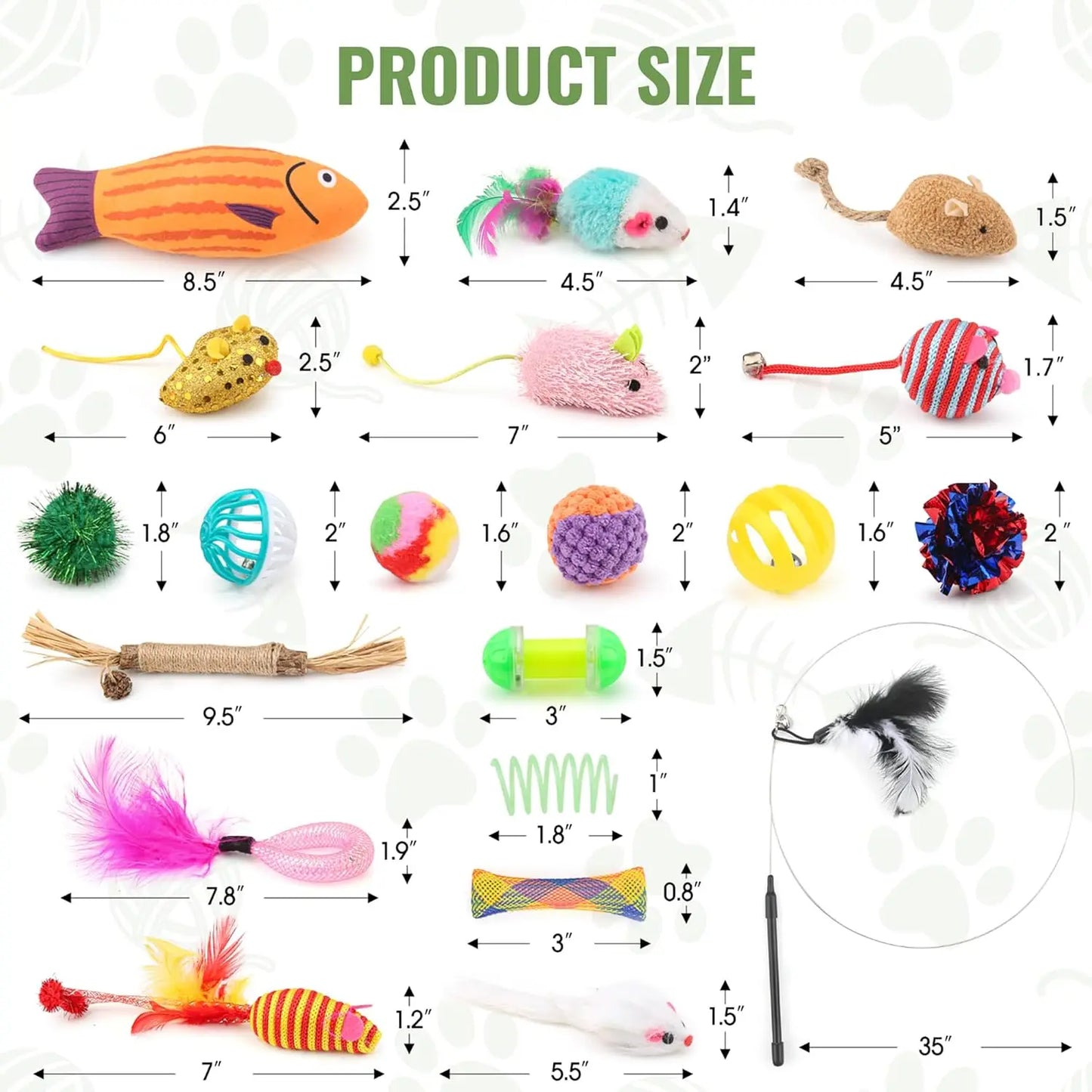 Cat Toys Variety Pack 20 Pieces Feather Wand Balls Catnip