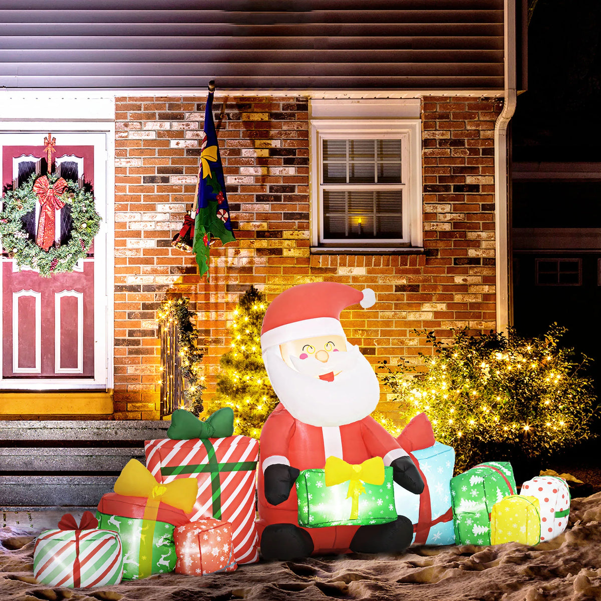 Outsunny Inflatable Santa Gift Boxes With LED Lights Outdoor Decor