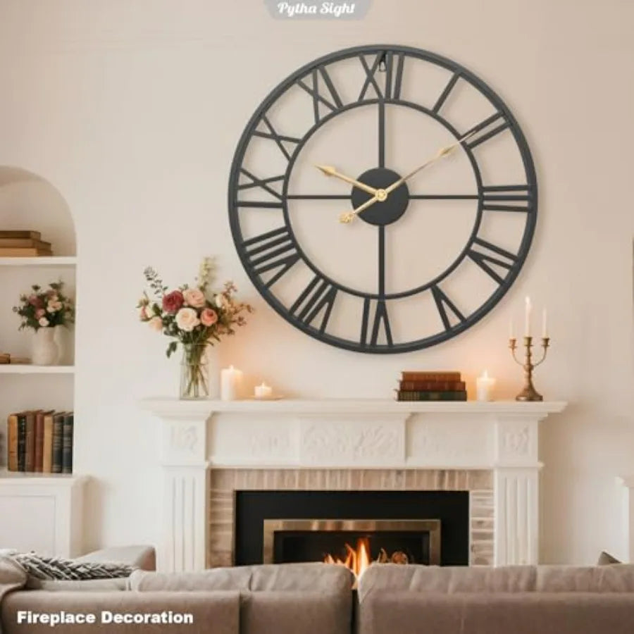 Round Silent Vintage Industrial Farmhouse Wall Clock Roman Numerals