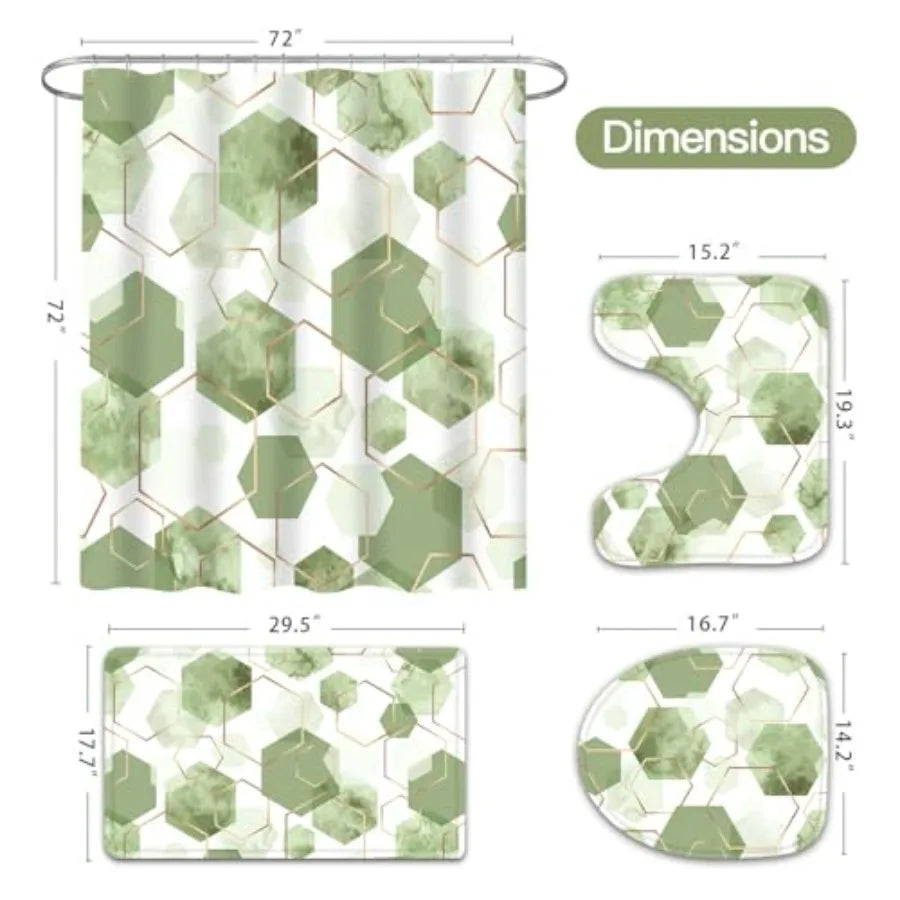 Geometric Shower Curtain Set With Non Slip Rugs Bath Mat
