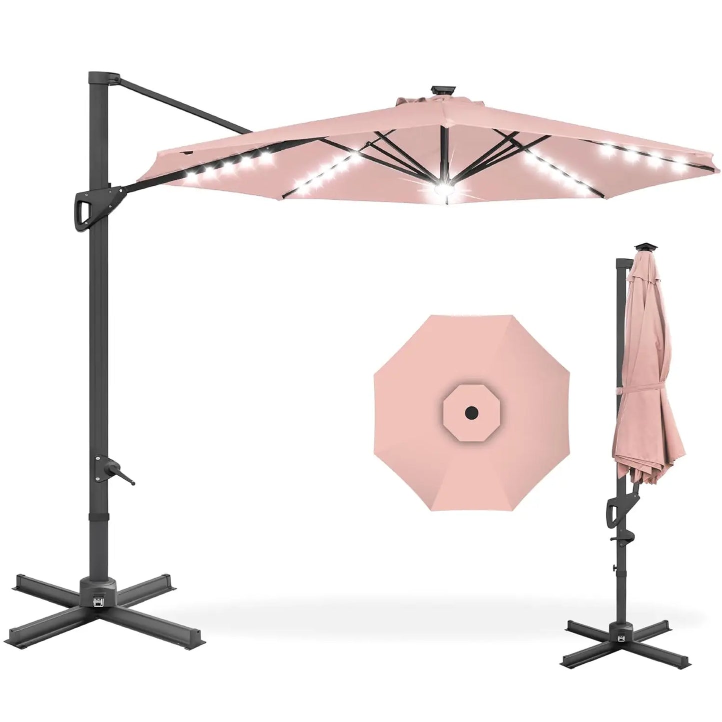 Cantilever Solar LED Patio Umbrella 360-Degree Rotation