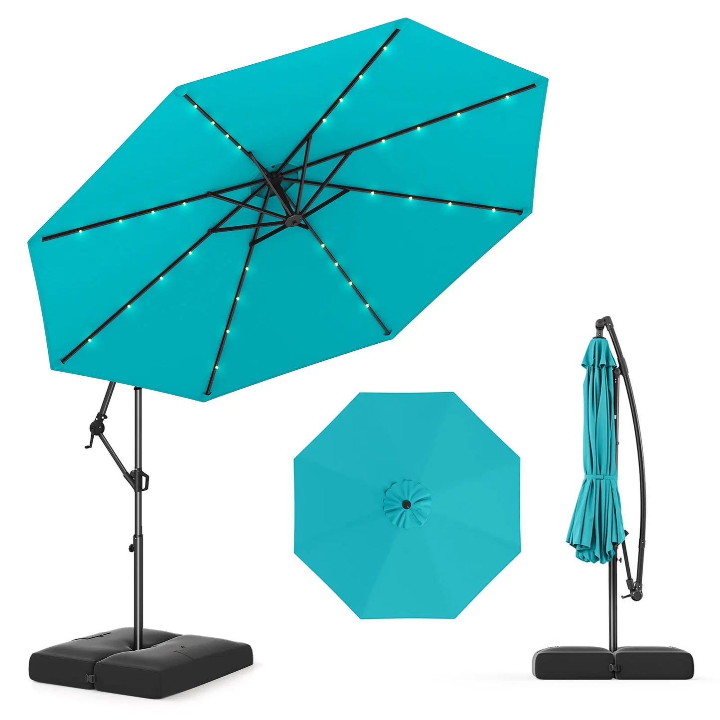 LIFEZEAL Offset Hanging Umbrella With LED Lights For Patios