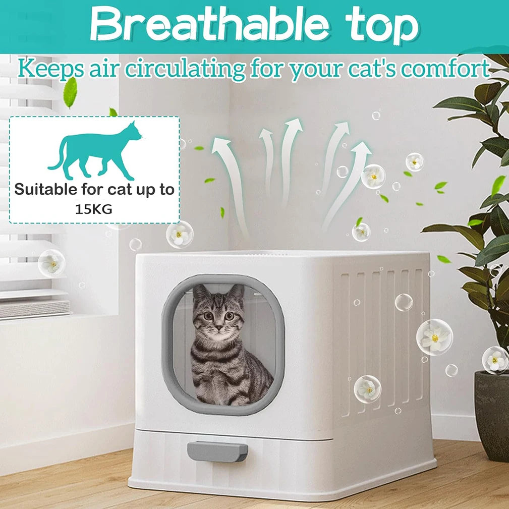 Enclosed Cat Litter Box With Pull Drawer And Protective Lid