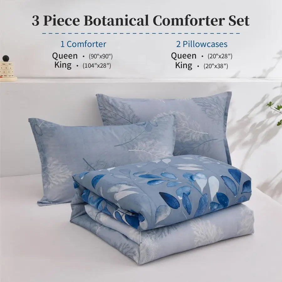 Floral Cotton Comforter Set 3-Piece Reversible Bedding