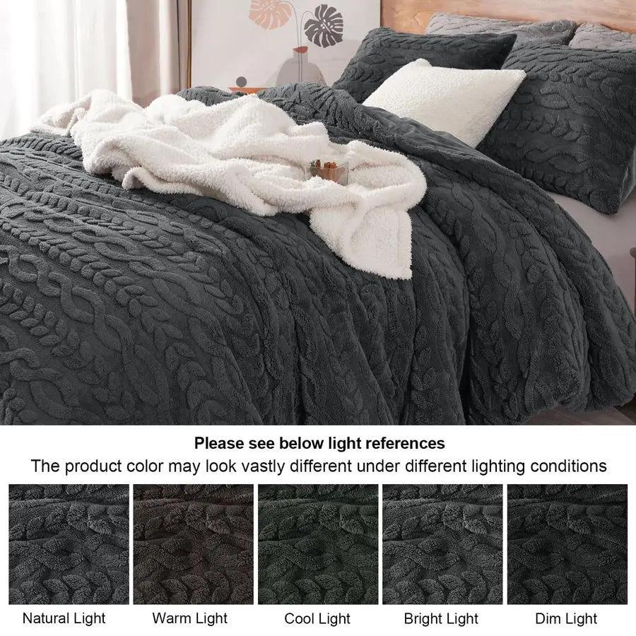 Fluffy Sherpa Fleece Comforter Set For Winter Bedding