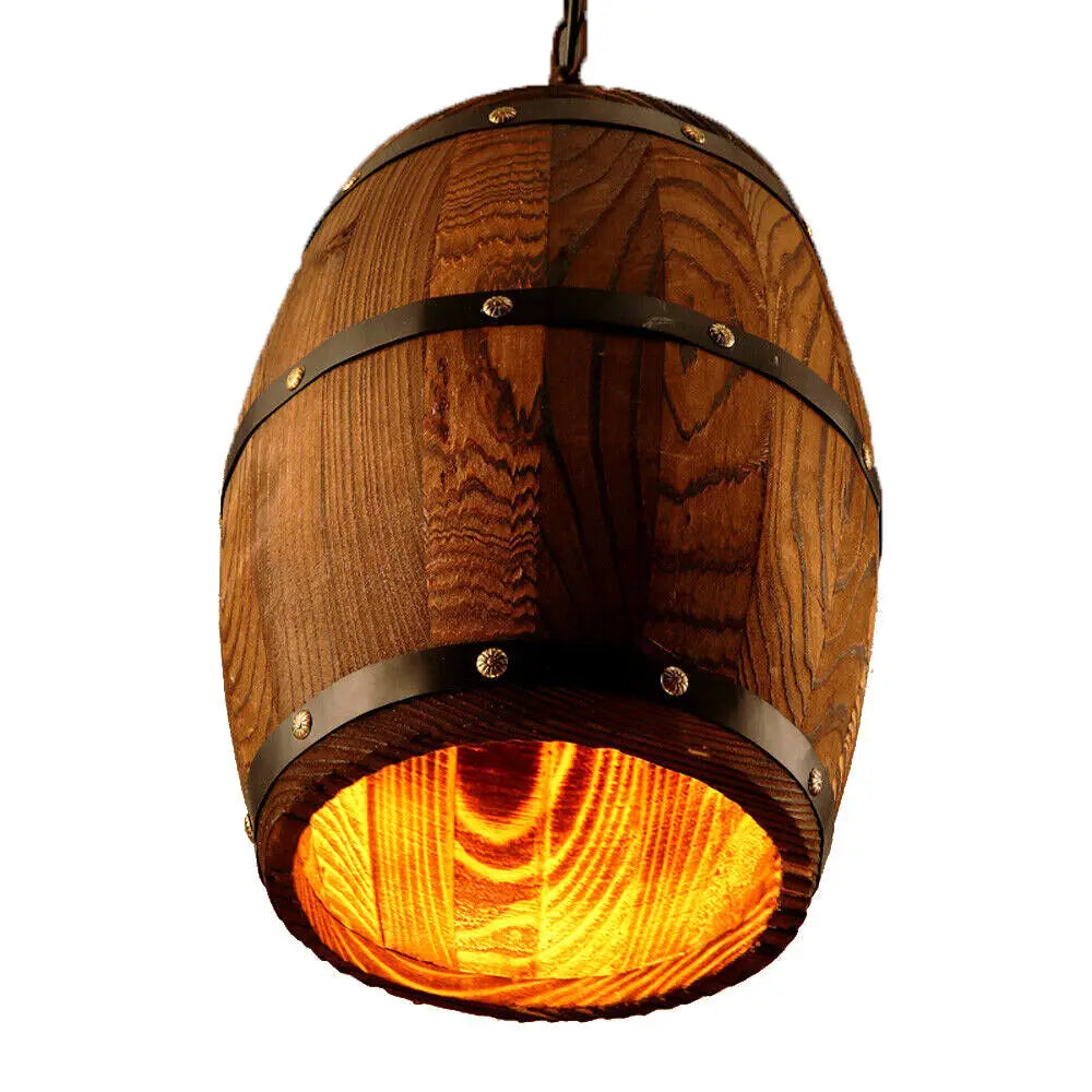 Hanging Vintage Wine Barrel Pendant Light Rustic Wood Ceiling Lamp