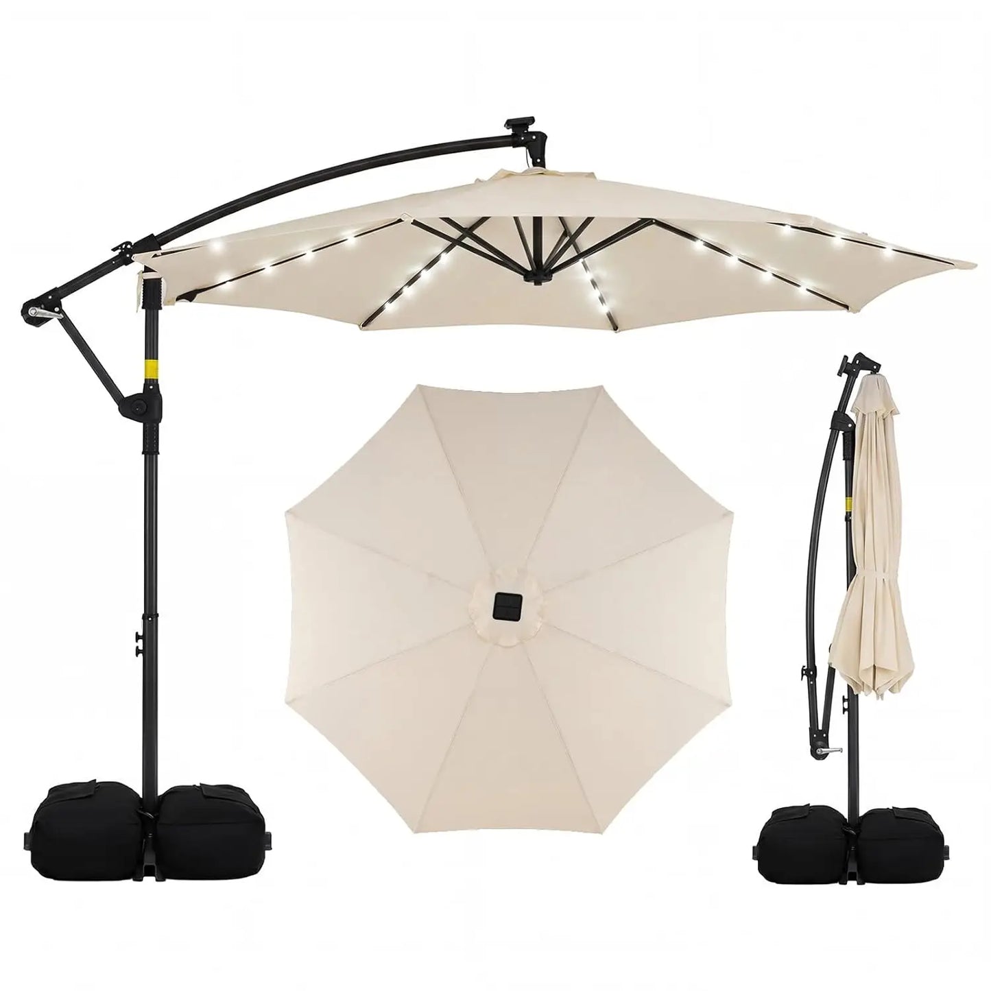 Solar Patio Cantilever Umbrella With Base And LED Lights