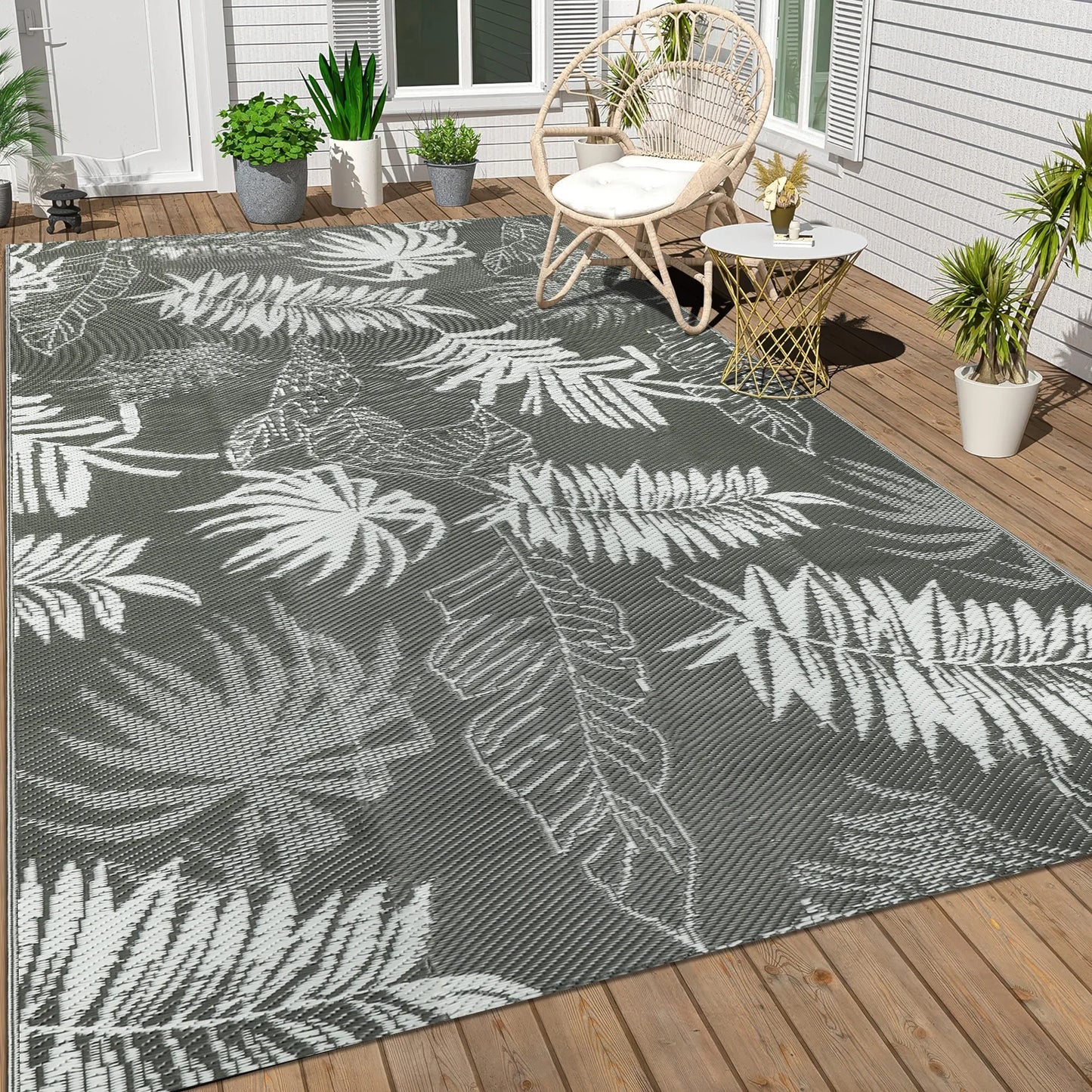 Outdoor Polypropylene Leaves Rug Waterproof Patio Carpet For Deck