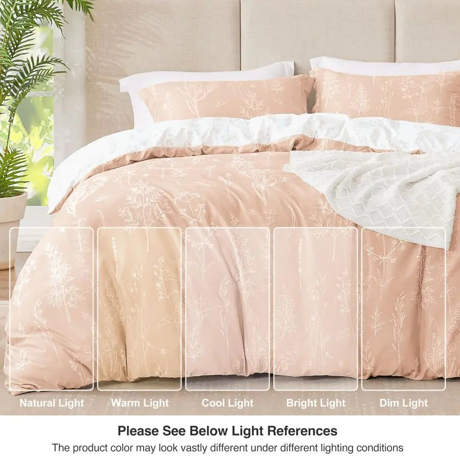 Comforter Set 3 Pieces Floral Bedding Soft Reversible