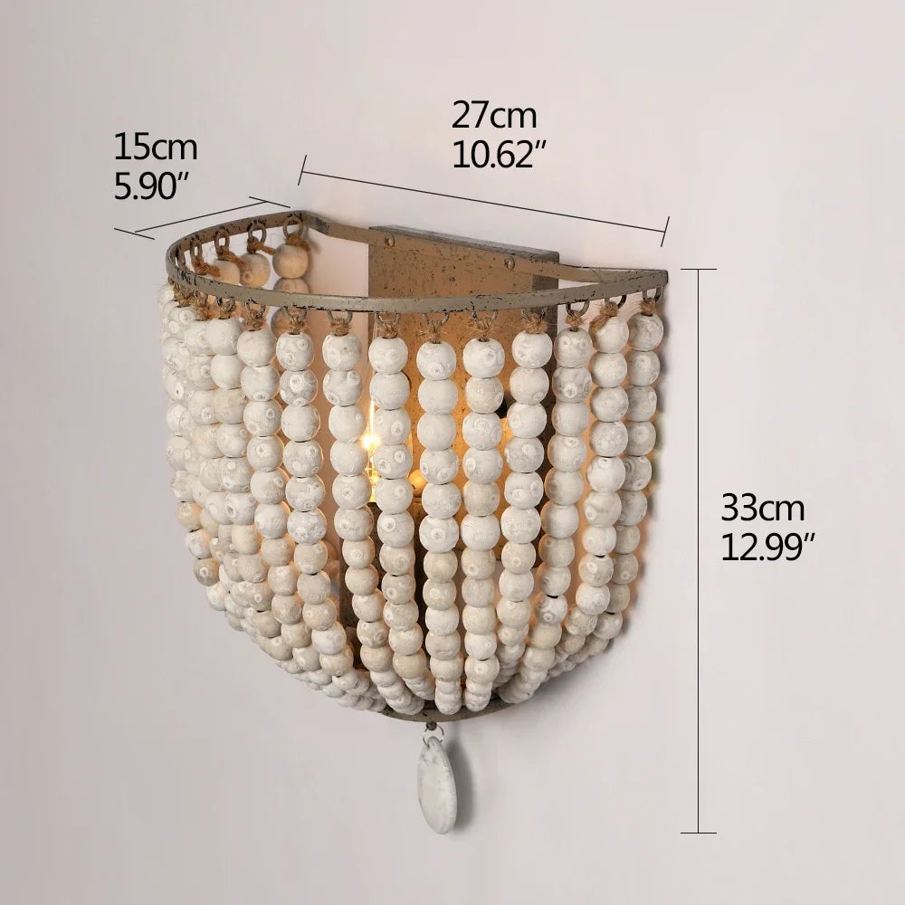 Industrial Retro Wood Bead Wall Lamp E14 Loft Bedroom Cafe