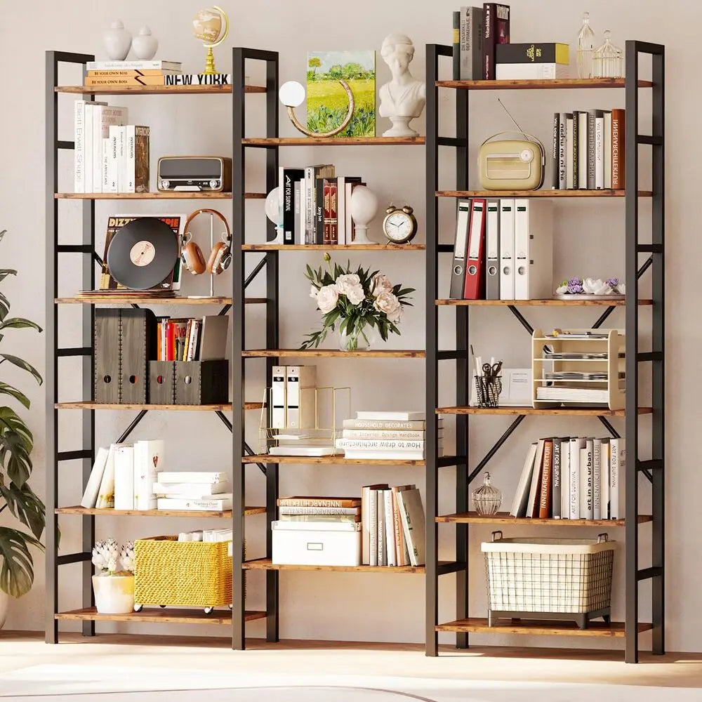 Ironck Industrial Bookshelf With Metal Frame Etagere Organizer