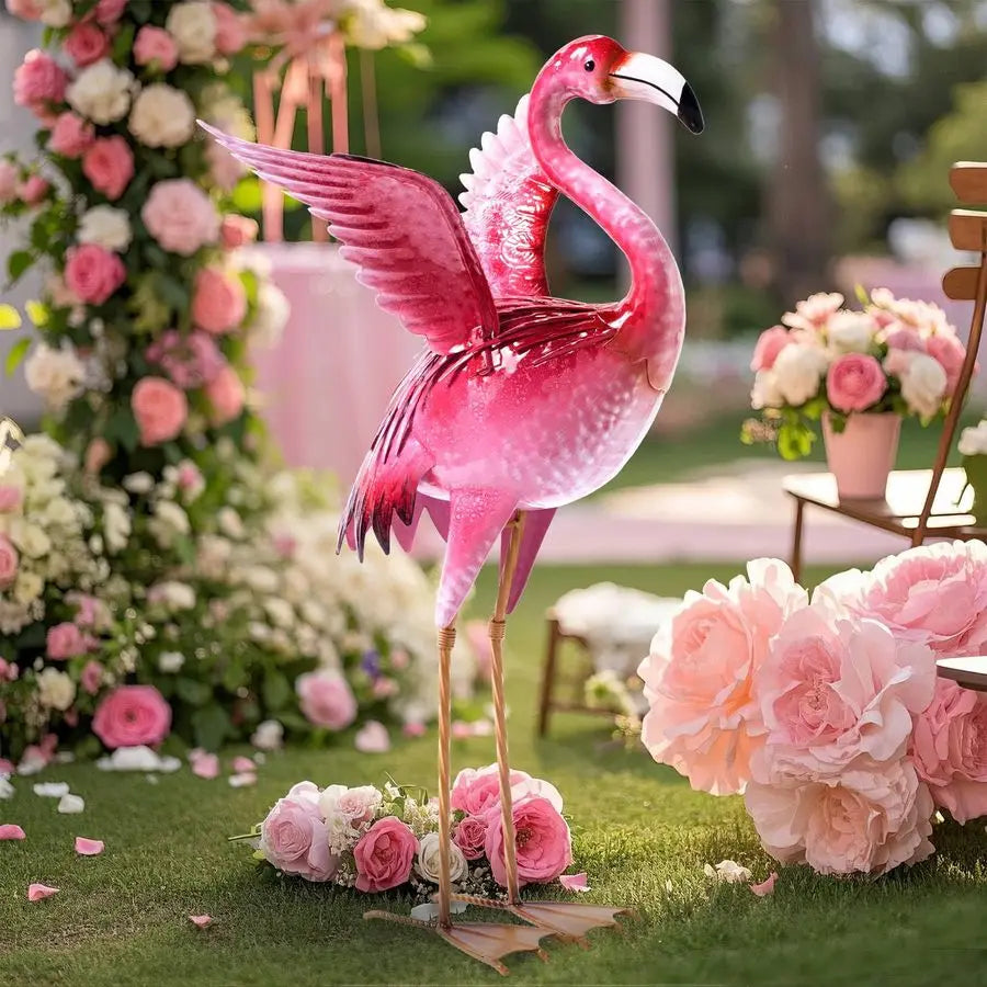 Garden Flamingo Statue Outdoor Metal Bird Sculptures Yard Art