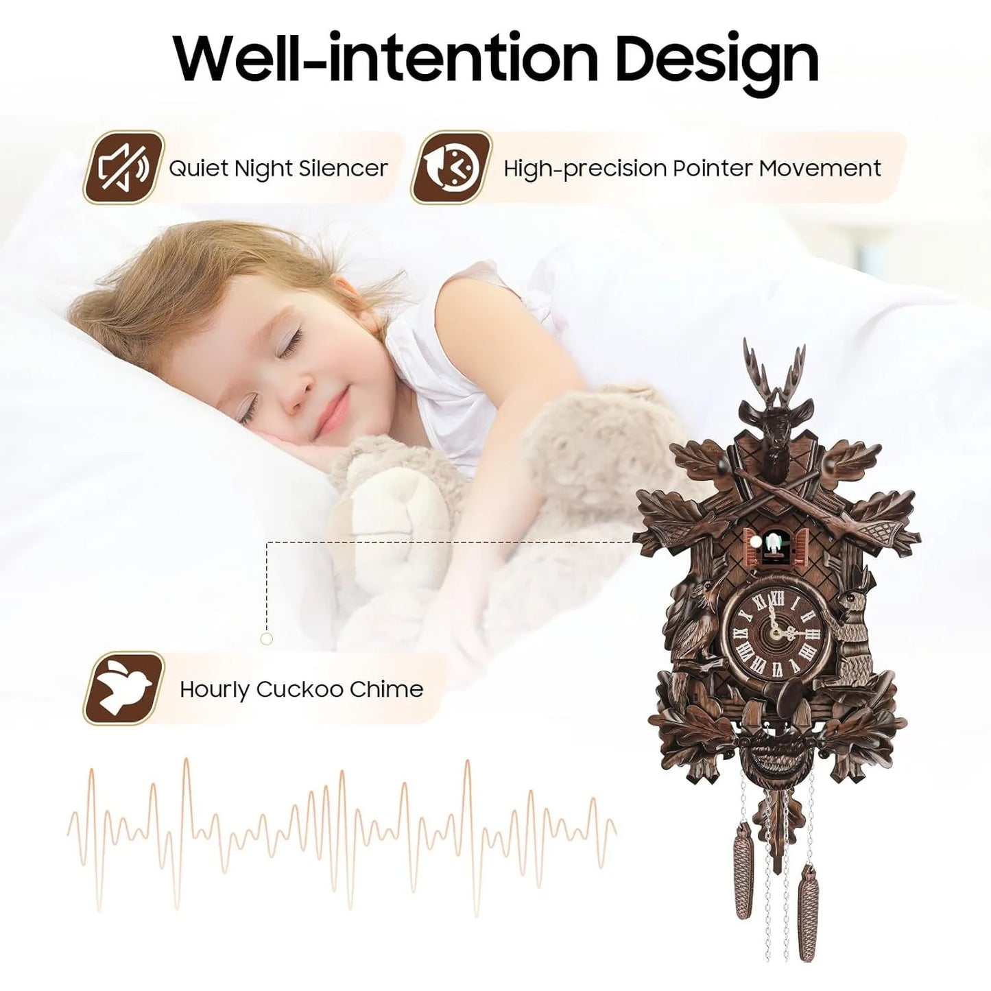 Wooden Cuckoo Clock With Pendulum Battery Operated Wall Clock