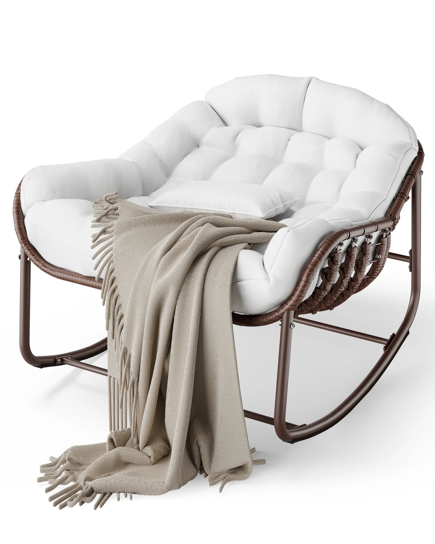 HiMISS Rattan Rocking Chair With Thick Cushion Outdoor Furniture