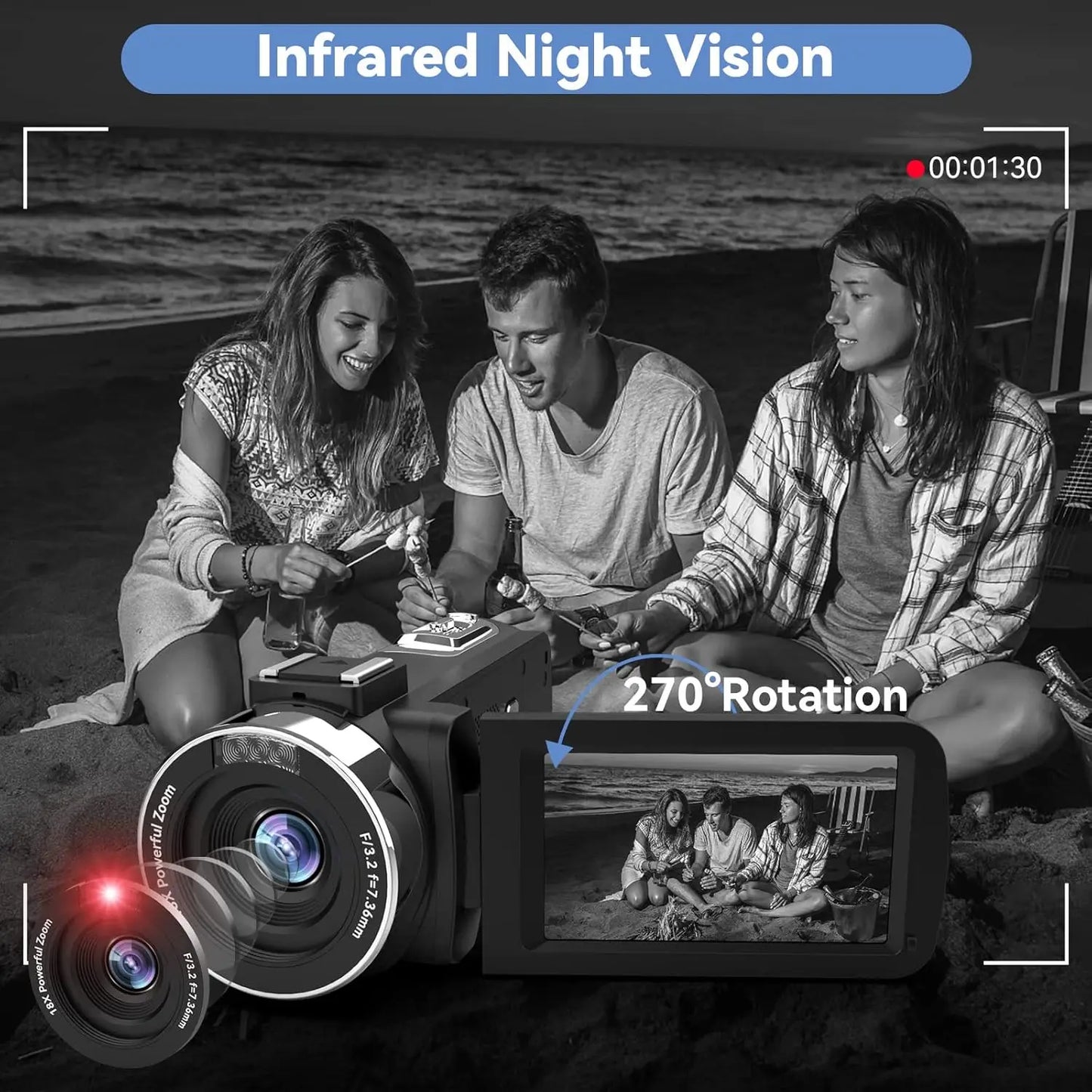 4K Camcorder With 18X Digital Zoom And 48MP For YouTube