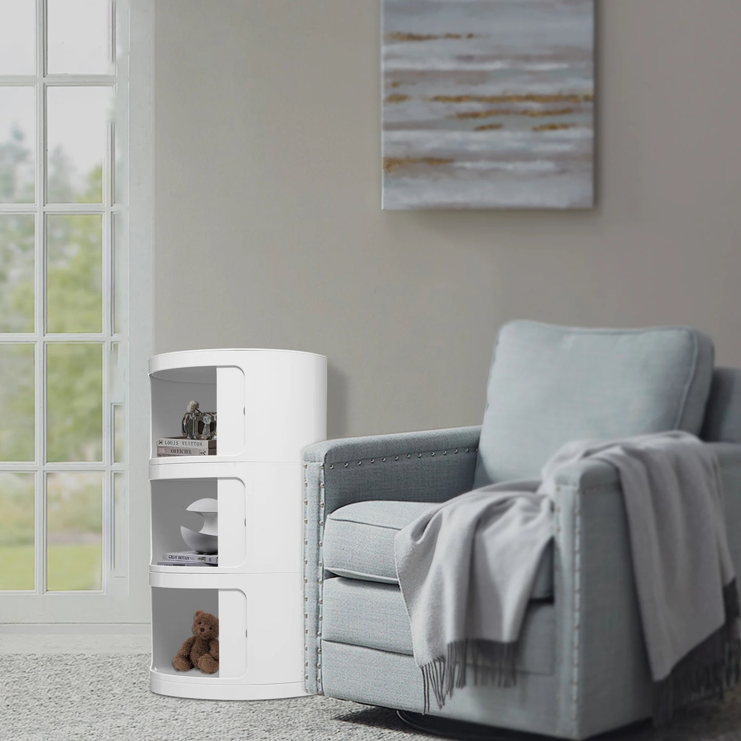 Round Bedside Cabinet With Three Drawers For Bedroom And Living Room