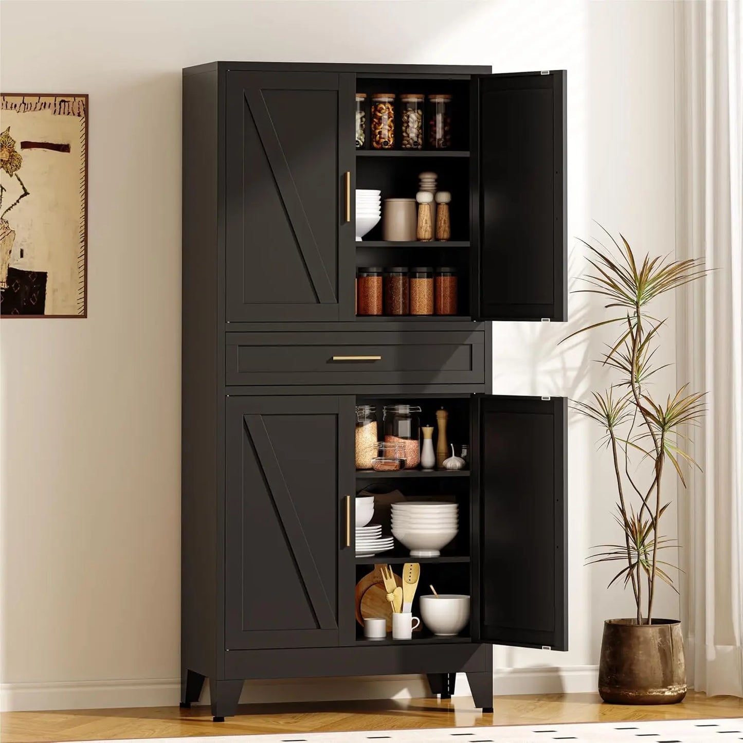 Pantry Cabinet With Drawer And Adjustable Shelves Unit