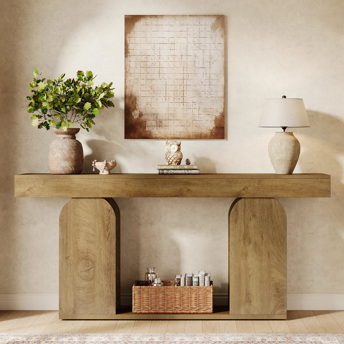 Tribesigns Farmhouse Wood Console Table With U-Shaped Base