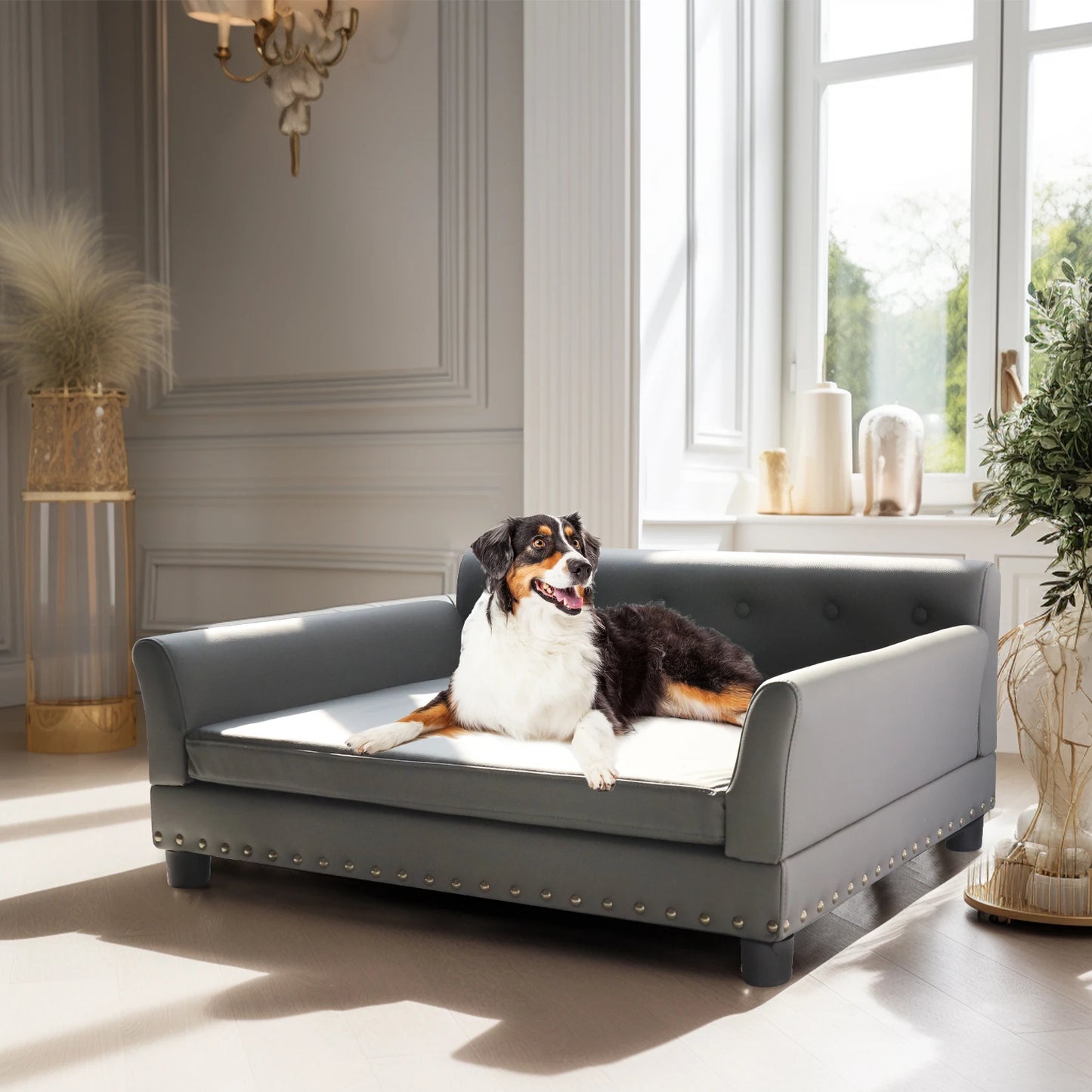 BINGOPAW Elevated Dog Sofa Bed Durable Waterproof Leather