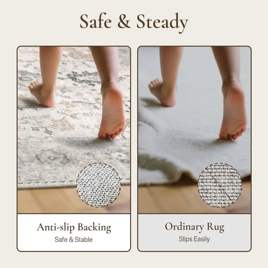 Machine Washable Non Slip Chenille Stripe Area Rug