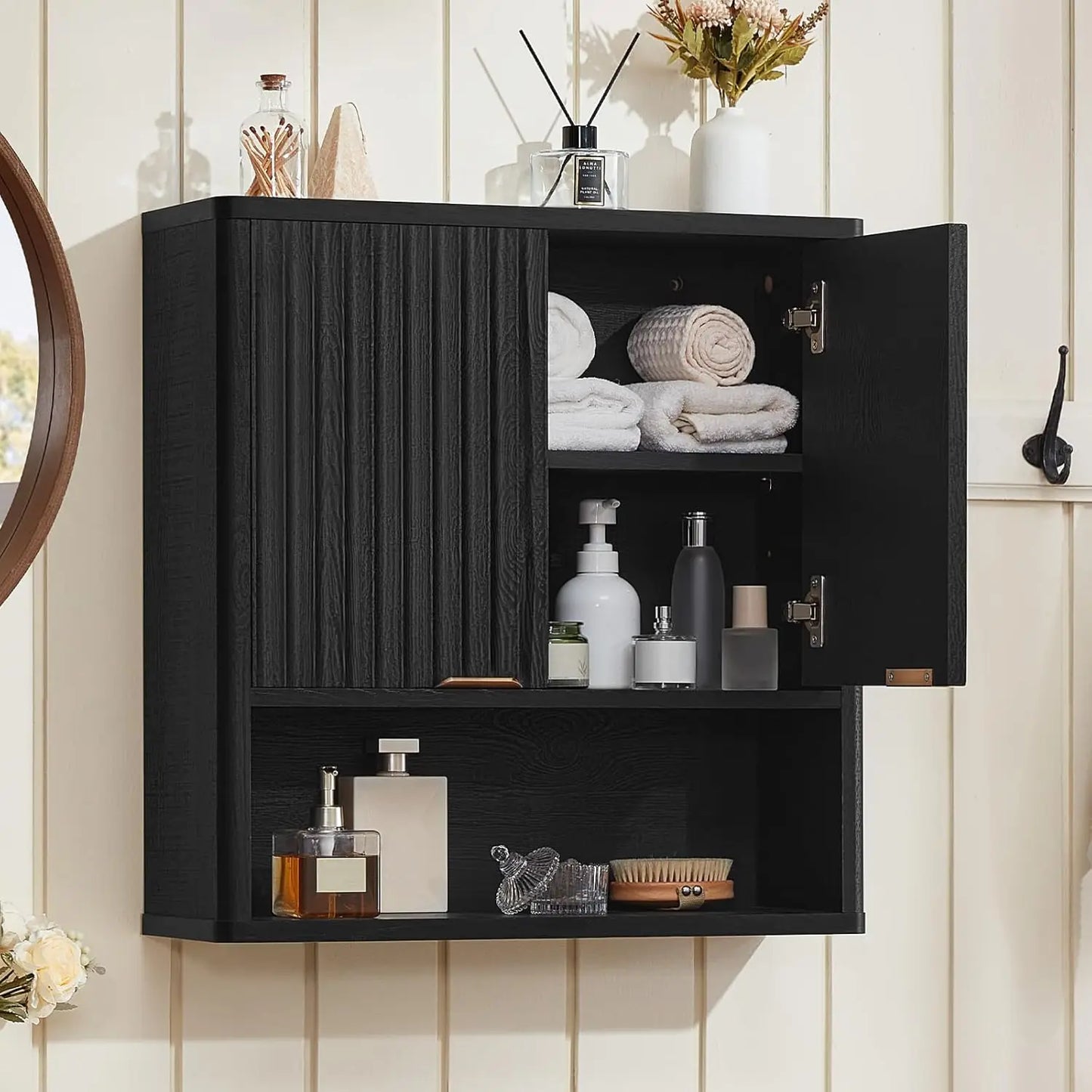 Rattan Bathroom Wall Cabinet Over Toilet Storage Organizer