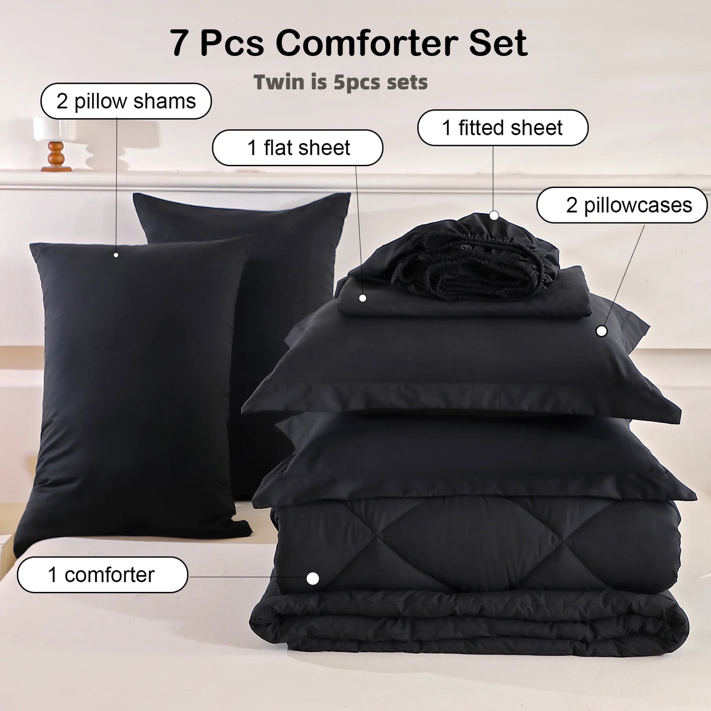 EasYum 7 Piece Bedding Set Quilt Comforter Flat Sheet Pillowcases