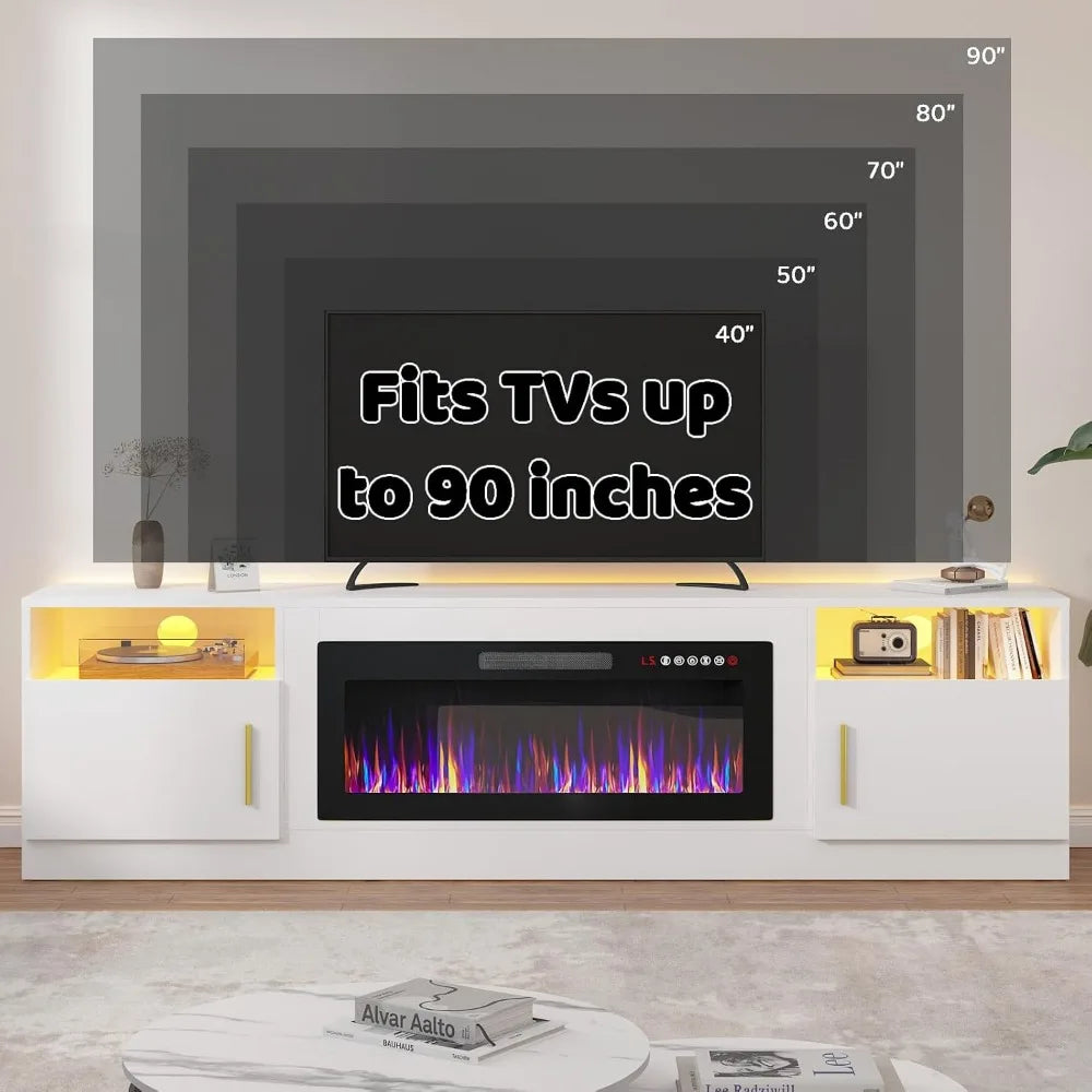 DAFIFY Modern Wood Media TV Stand With LED Fireplace