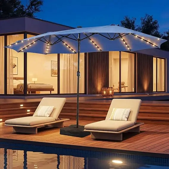 Outdoor Double Sided Rectangular Patio Umbrella With Base