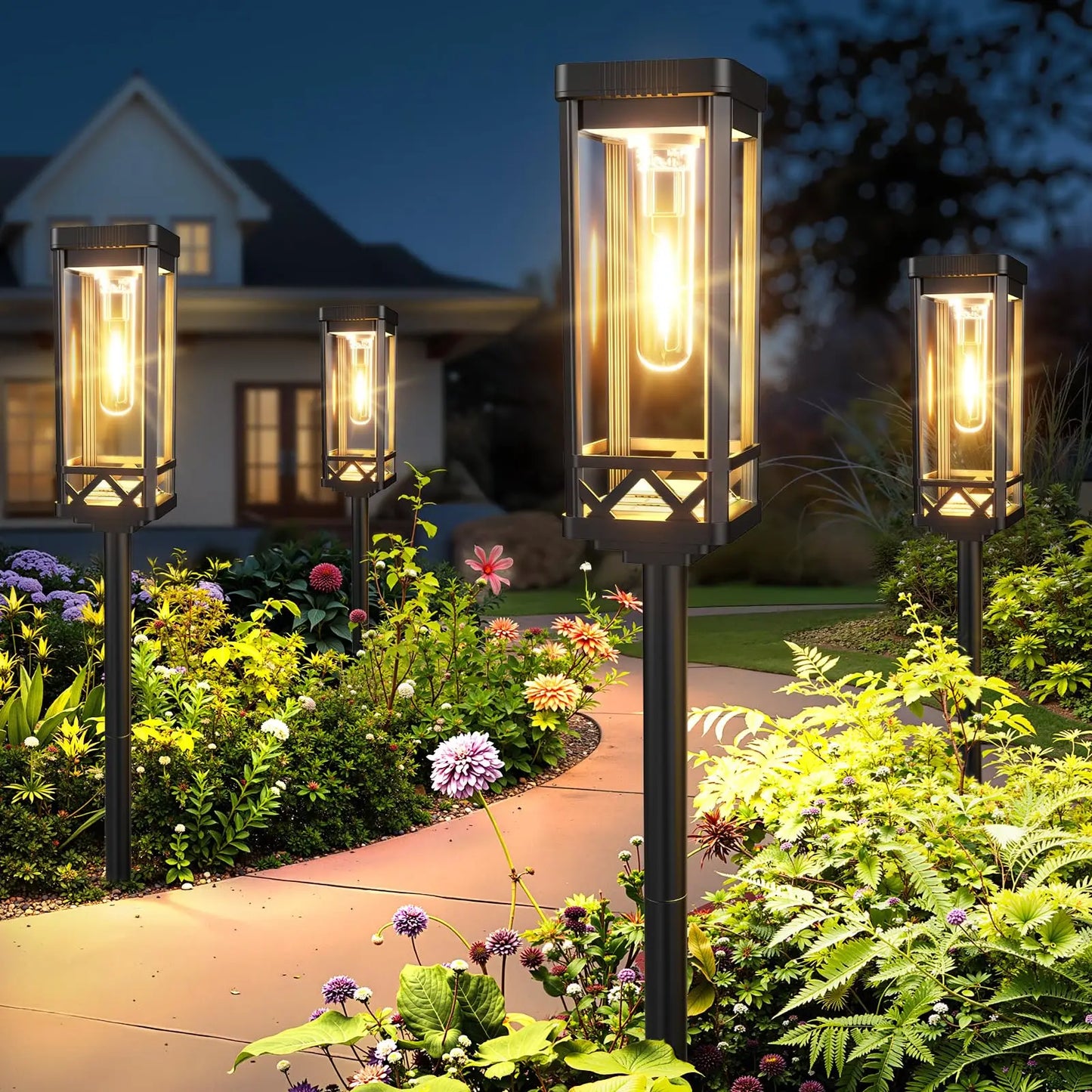 Solar Pathway Lights Outdoor Waterproof Walkway Landscape Lights Garden