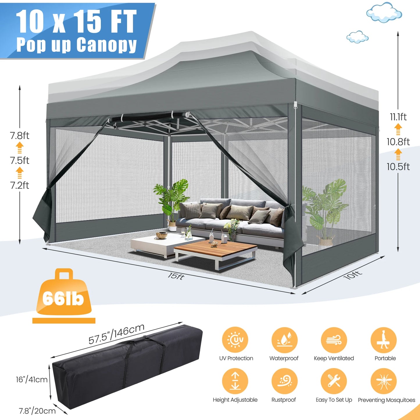 HOTEEL Heavy Duty Pop Up Canopy With Mosquito Netting