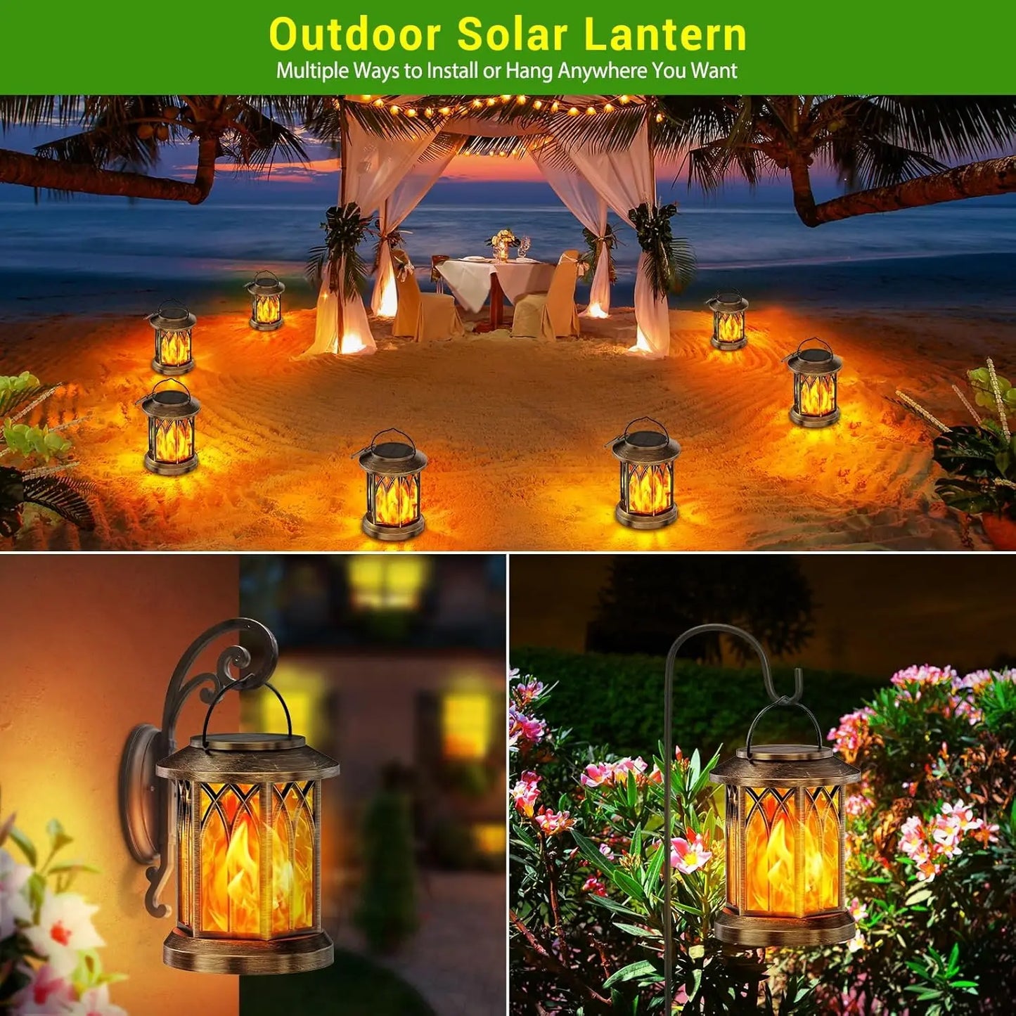 Waterproof Flickering Flame Solar Lantern Auto On/Off Outdoor Decor