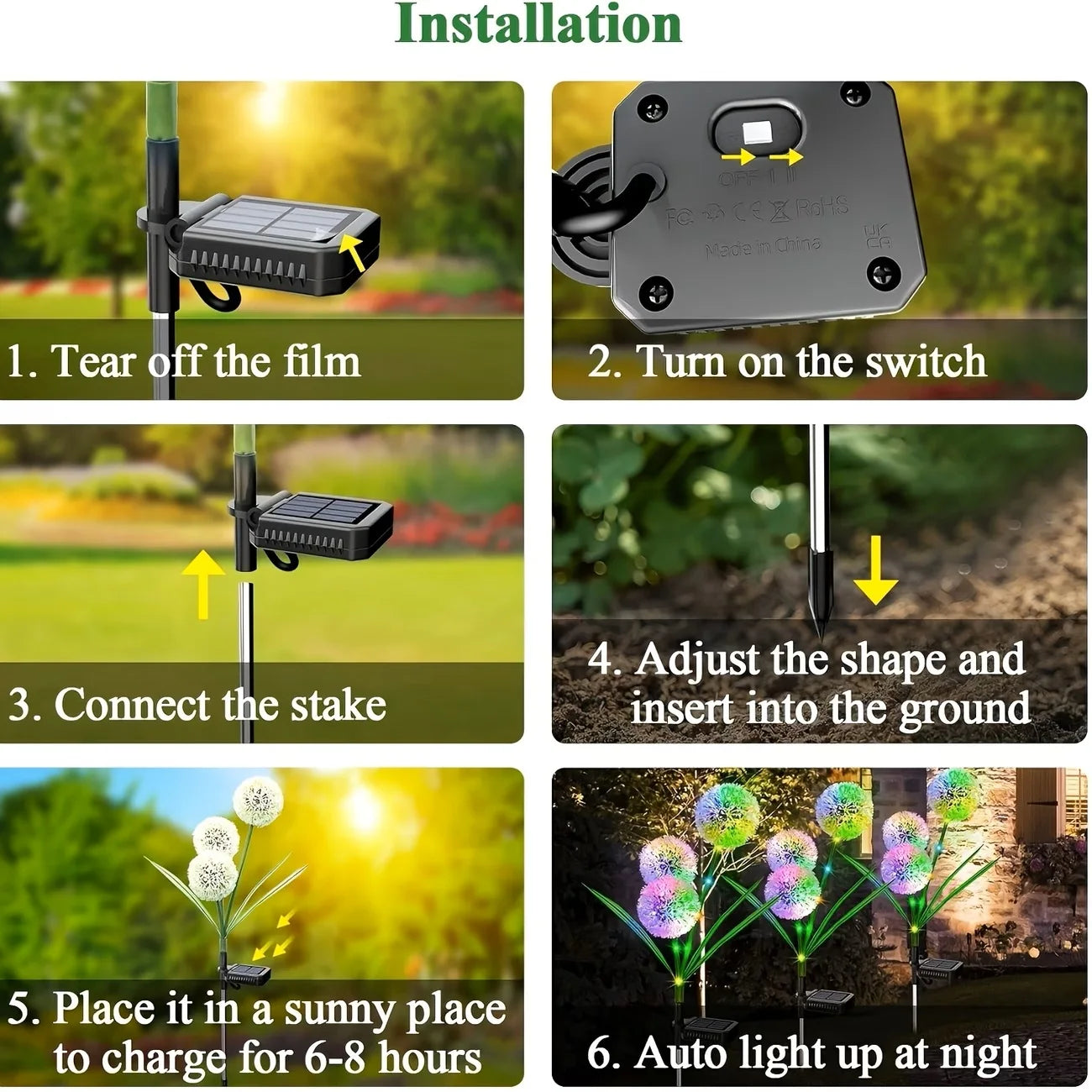 Solar LED Dandelion Light Three Head Ground Mounted Outdoor Decor