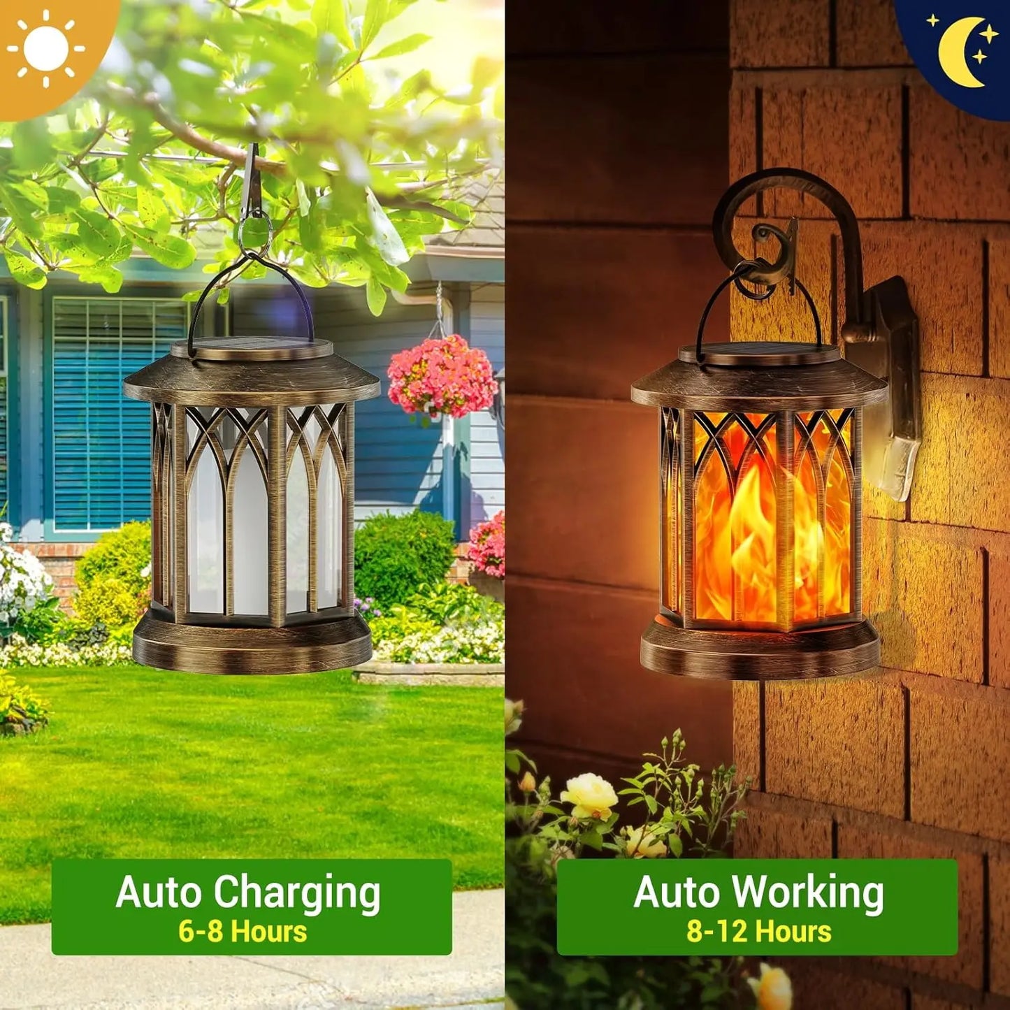 Waterproof Flickering Flame Solar Lantern Auto On/Off Outdoor Decor