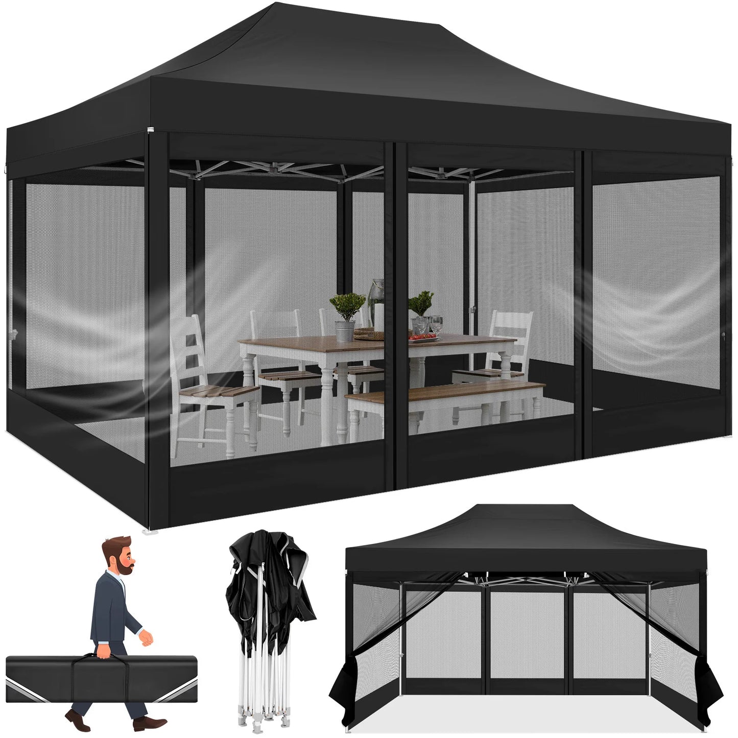 HOTEEL Heavy Duty Pop Up Canopy With Mosquito Netting