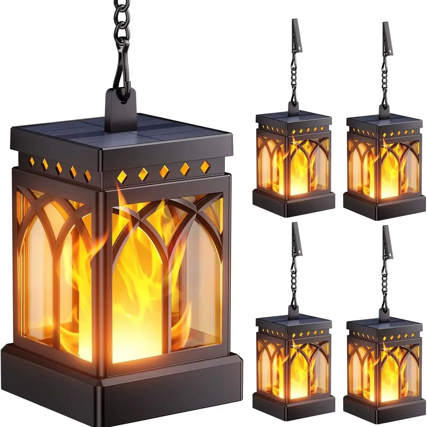 Outdoor Solar LED Lanterns Waterproof Hanging Lights Two Modes Auto On Off
